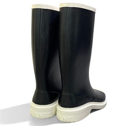 Chanel I2 Rubber Rain Boots Long CC Logo Black White — view 5