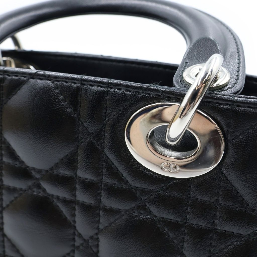 Dior Mini Leather Silver 2-Way Shoulder Bag Black — view 8