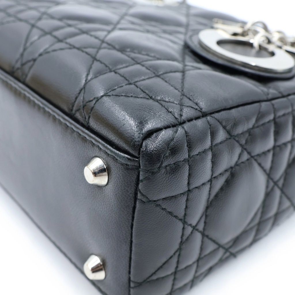 Dior Mini Leather Silver 2-Way Shoulder Bag Black — view 5