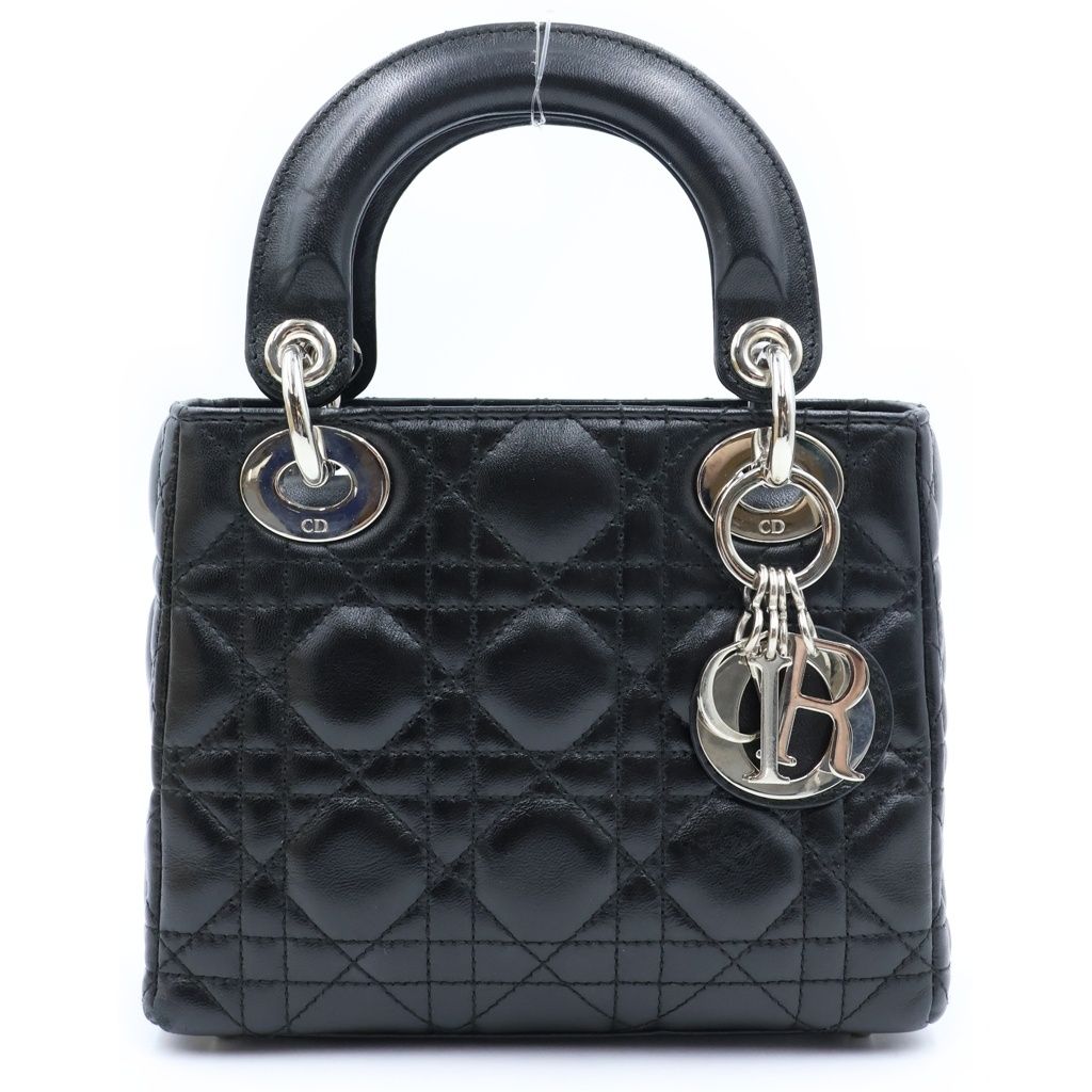 Dior Mini Leather Silver 2-Way Shoulder Bag Black