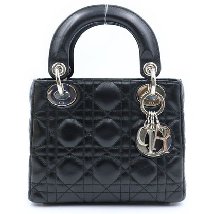 Dior Mini Leather Silver 2-Way Shoulder Bag Black