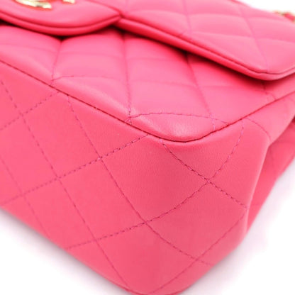 Chanel Quilted Top Handle Mini Flap Chain Shoulder Bag Fuchsia Pink Lambskin — view 5