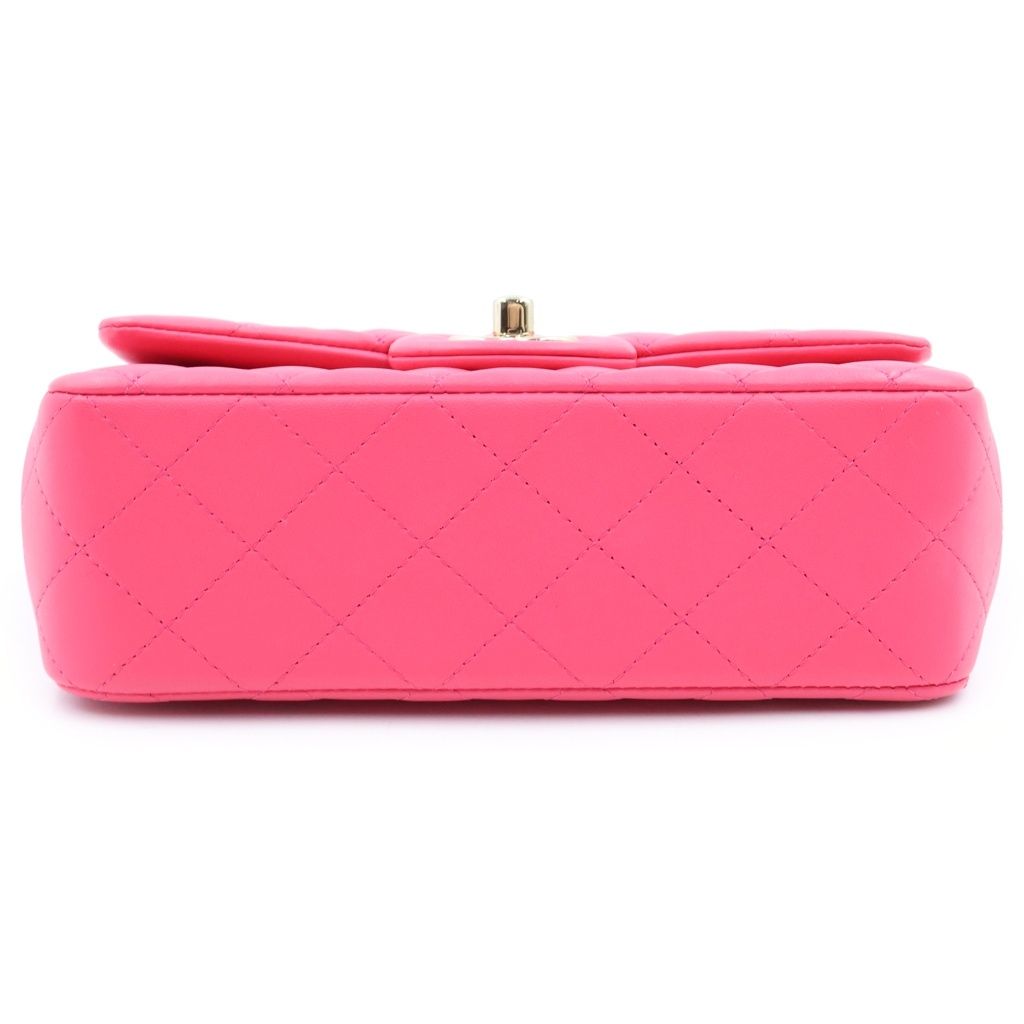 Chanel Quilted Top Handle Mini Flap Chain Shoulder Bag Fuchsia Pink Lambskin — view 4