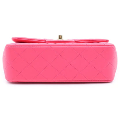 Chanel Quilted Top Handle Mini Flap Chain Shoulder Bag Fuchsia Pink Lambskin — view 4