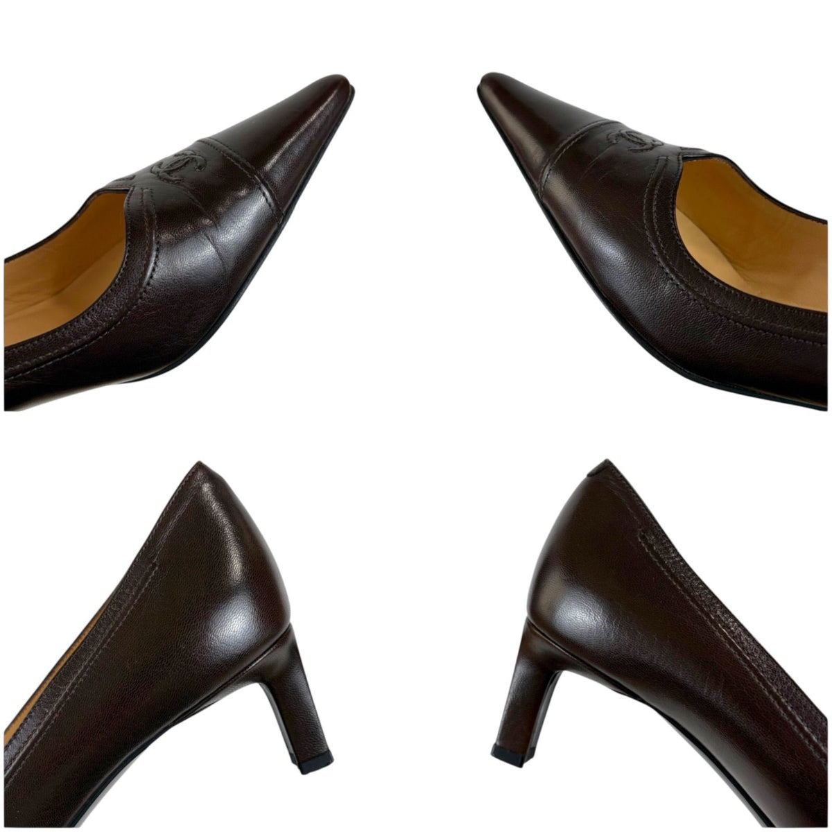 Chanel Coco Pointed Toe High Heeled Pumps CC Logo X-heeled Heels — view 8