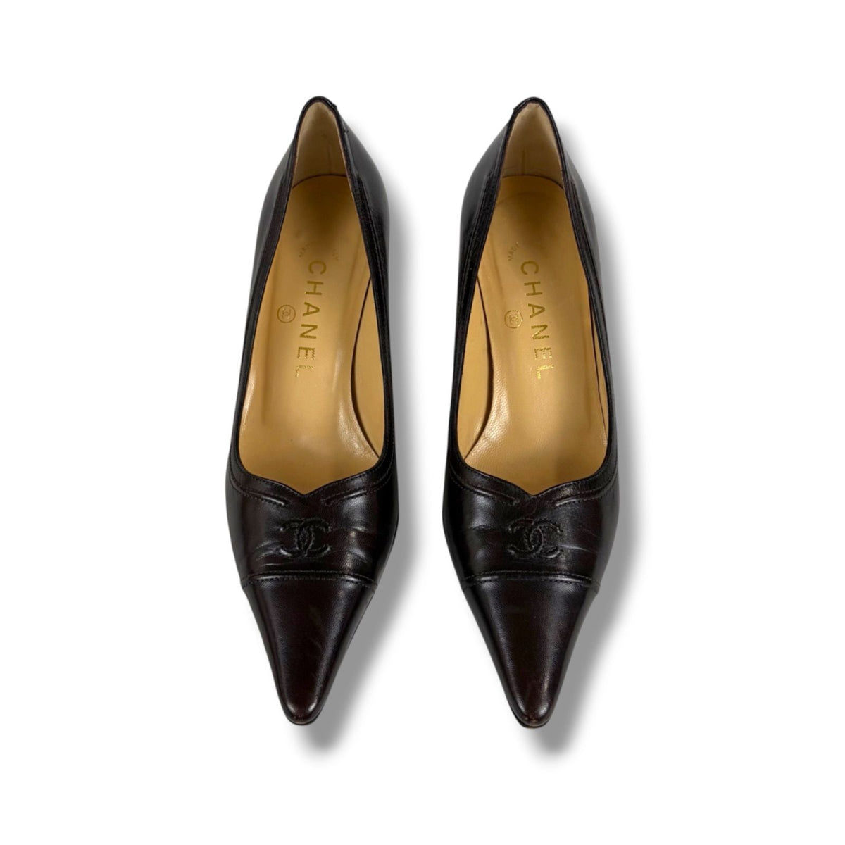 Chanel Coco Pointed Toe High Heeled Pumps CC Logo X-heeled Heels — view 4