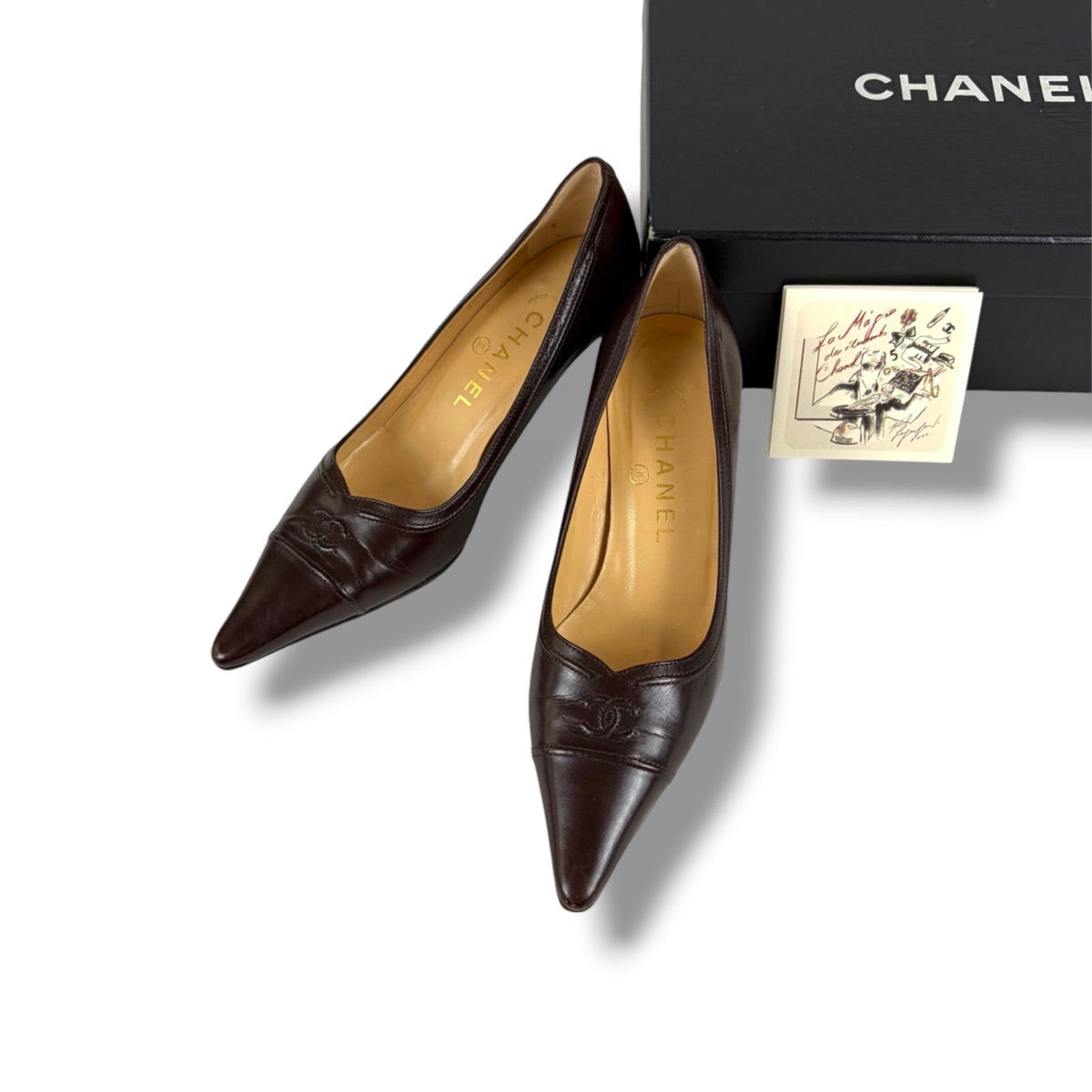 Chanel Coco Pointed Toe High Heeled Pumps CC Logo X-heeled Heels