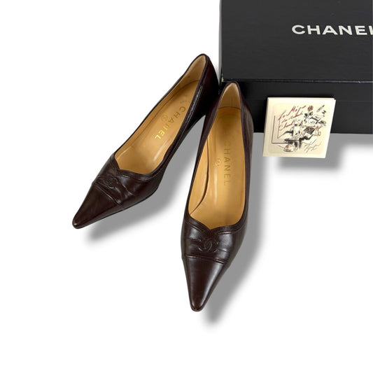 Chanel Coco Pointed Toe High Heeled Pumps CC Logo X-heeled Heels