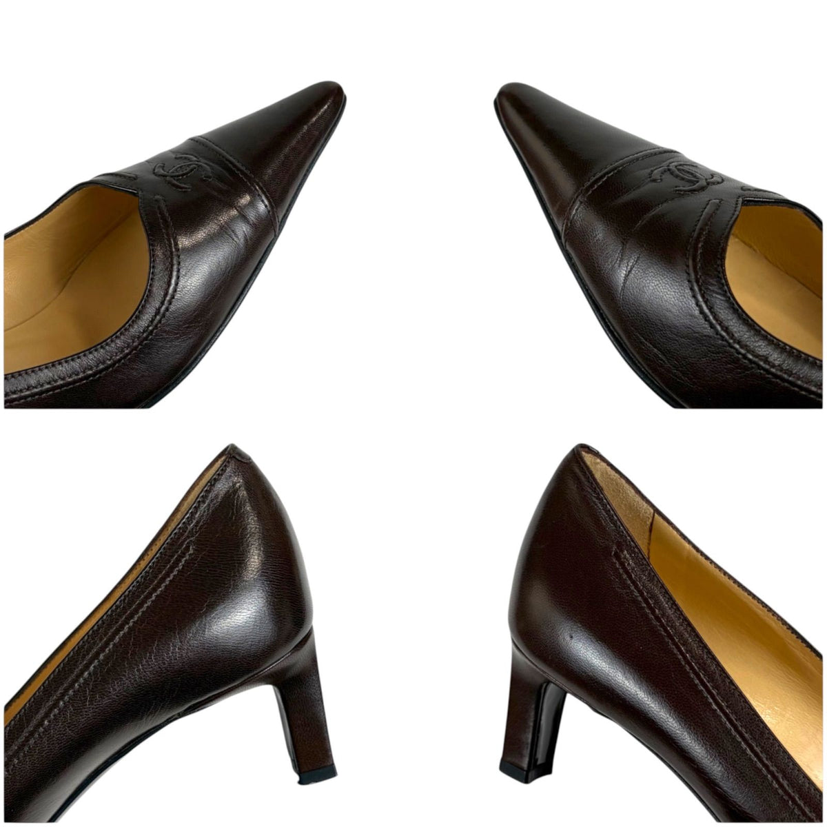 Chanel Coco Pointed Toe High Heeled Pumps CC Logo X-heeled Heels — view 7