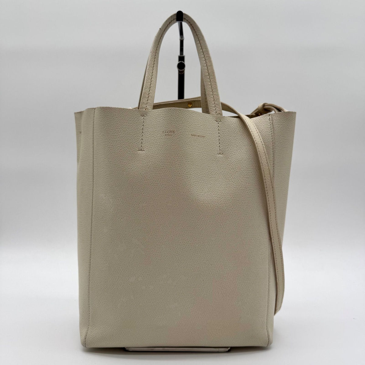 Celine Tote Vertical Cabas 2-Way Shoulder Bag Beige Leather