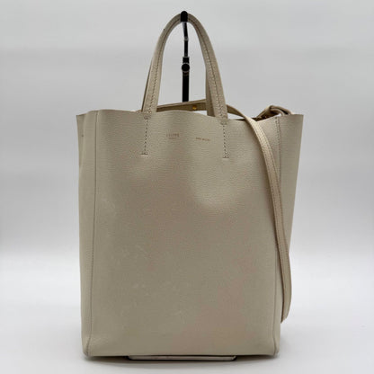 Celine Tote Vertical Cabas 2-Way Shoulder Bag Beige Leather