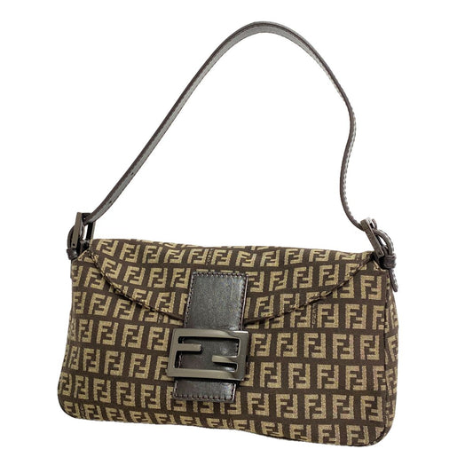 Fendi Handbag Zucchino Nylon Canvas Brown Silver