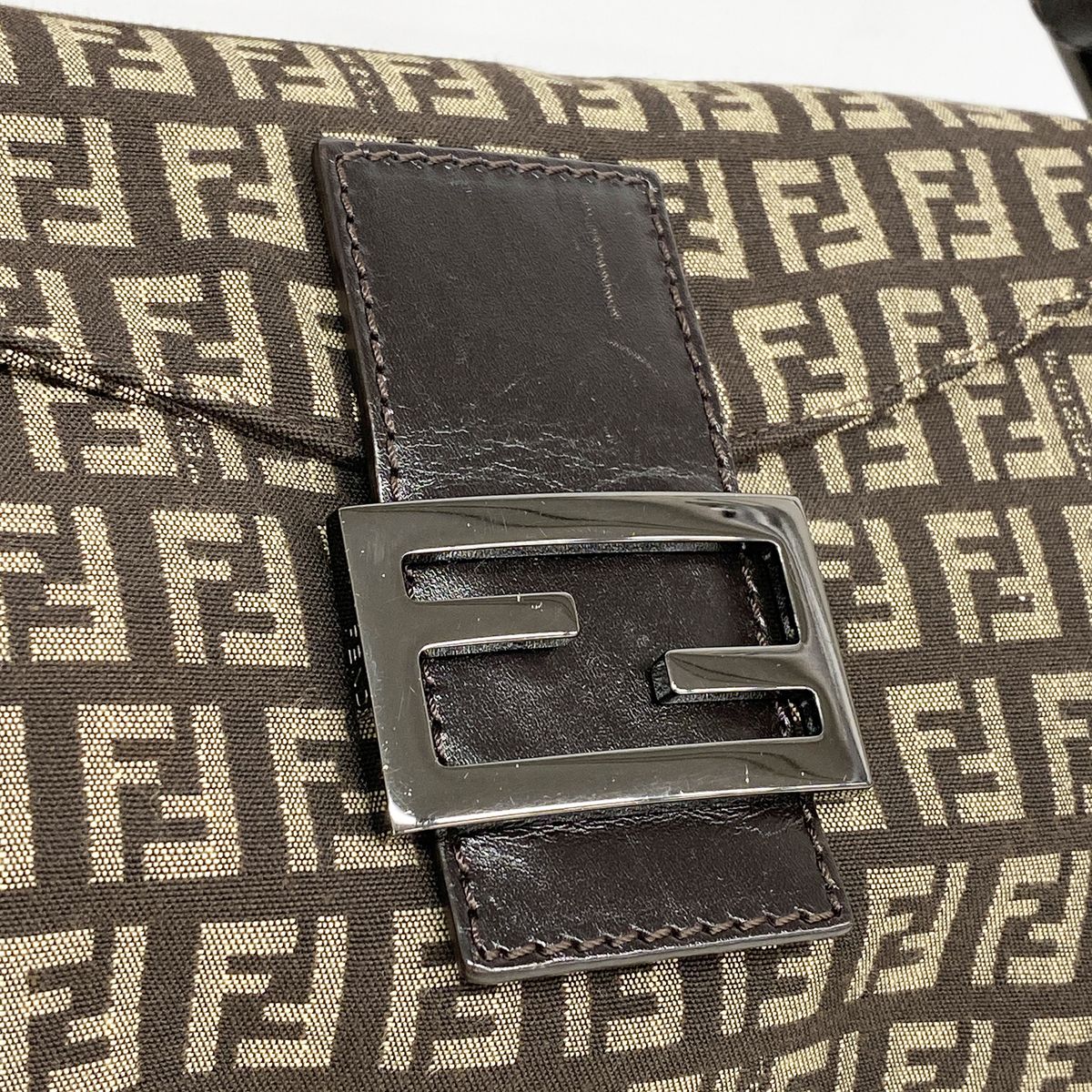 Fendi Handbag Zucchino Nylon Canvas Brown Silver — view 8
