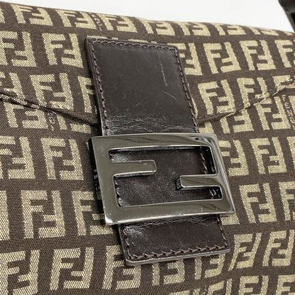 Fendi Handbag Zucchino Nylon Canvas Brown Silver — view 8