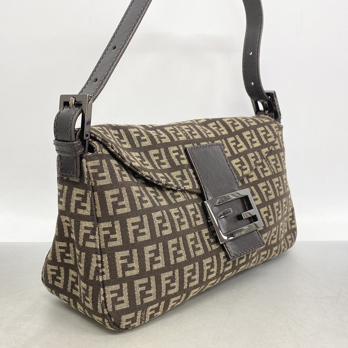 Fendi Handbag Zucchino Nylon Canvas Brown Silver — view 2