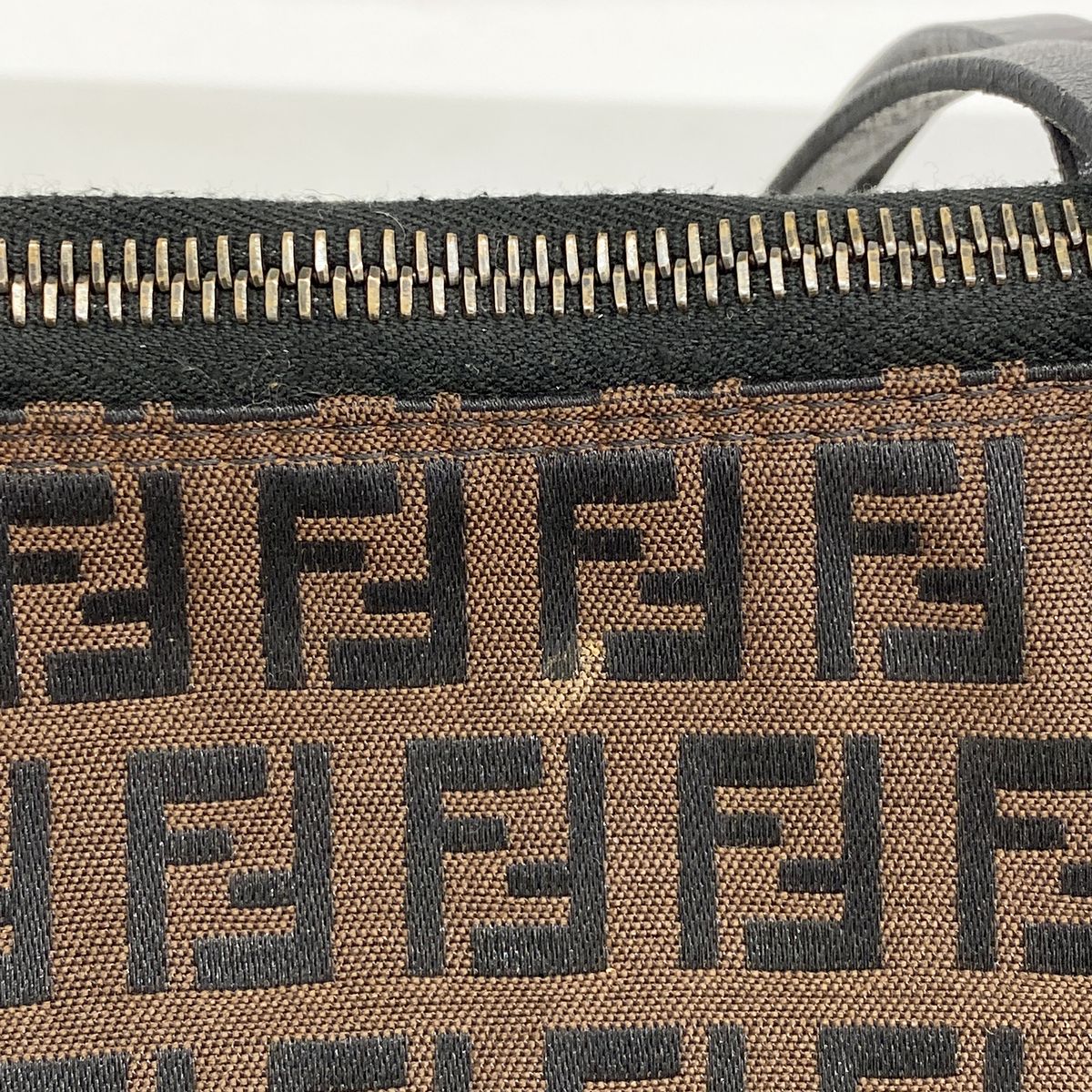 Fendi Tote Zucchino Nylon Canvas Brown Black Silver — view 8