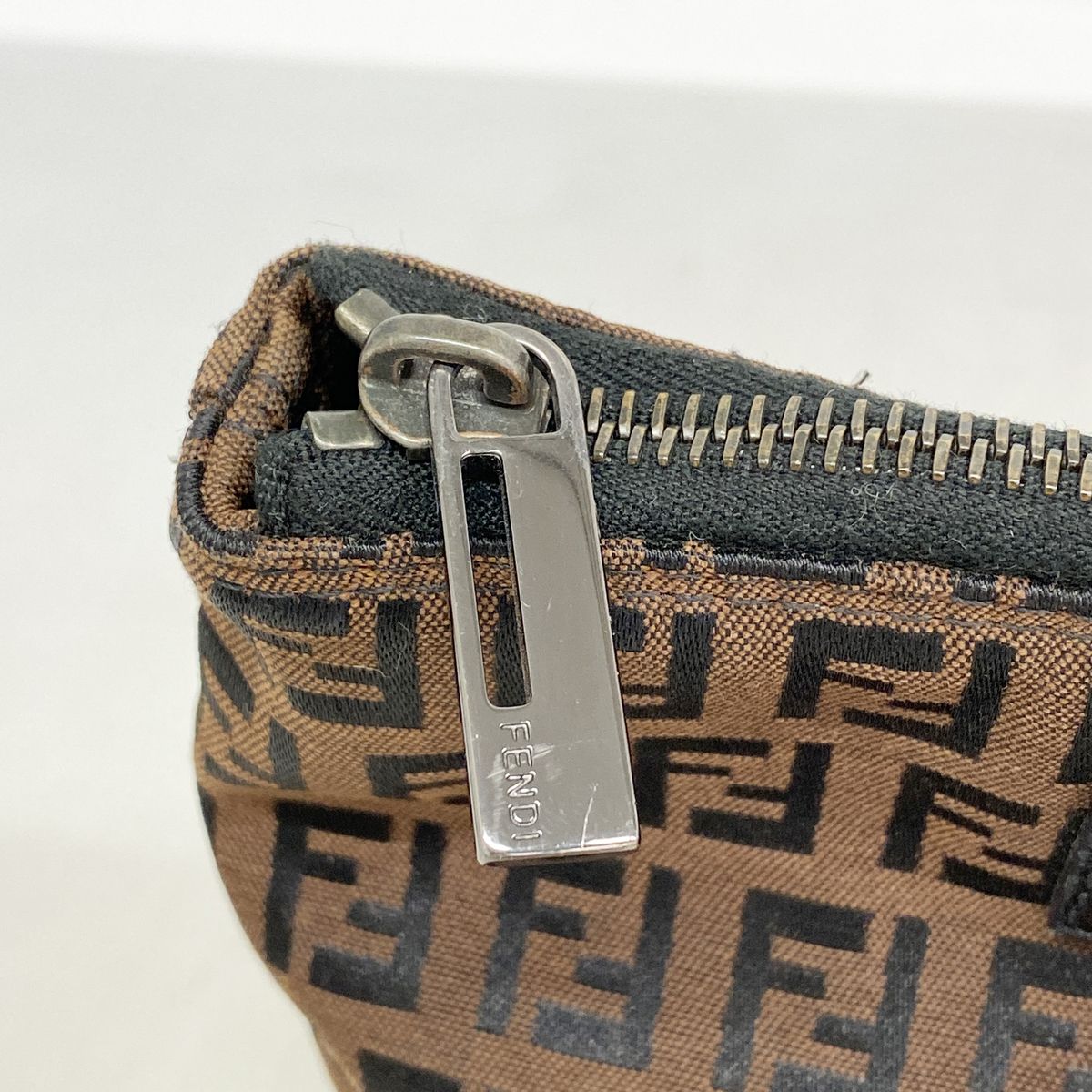 Fendi Tote Zucchino Nylon Canvas Brown Black Silver — view 7