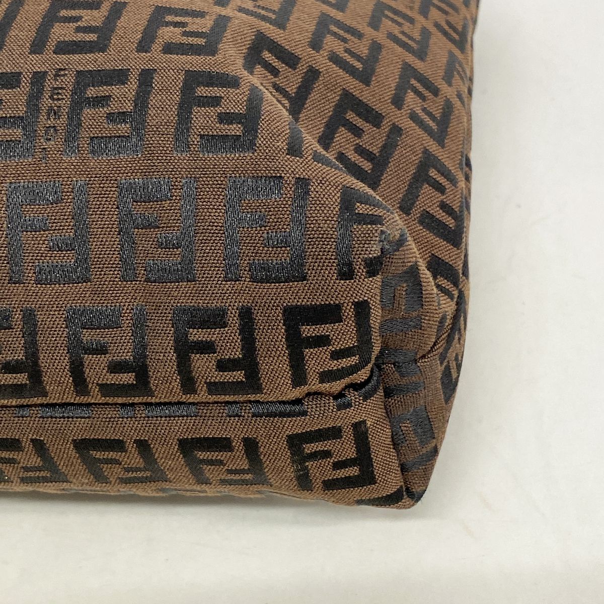 Fendi Tote Zucchino Nylon Canvas Brown Black Silver — view 6