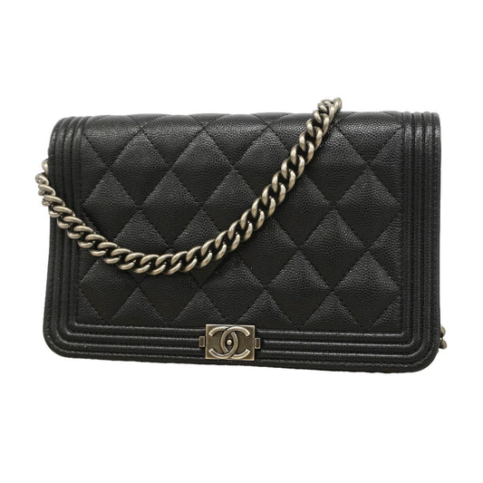 Chanel Wallet on Chain Boy Caviar Leather Black Silver Shoulder Bag