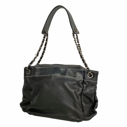 Chanel Shoulder Bag Lambskin Black Silver
