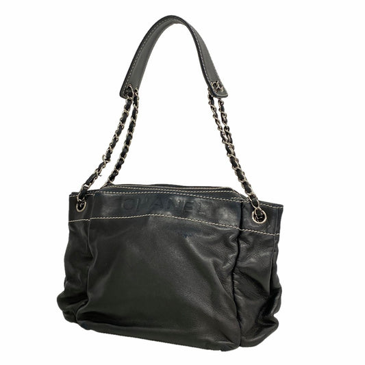 Chanel Shoulder Bag Lambskin Black Silver
