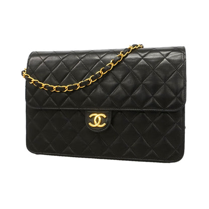 Chanel Shoulder Bag Quilted Lambskin Black Gold
