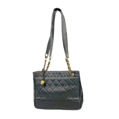 Chanel Chain Tote Quilted Lambskin Black Gold