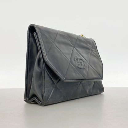 Chanel Shoulder Bag Quilted Lambskin Black Gold — view 2