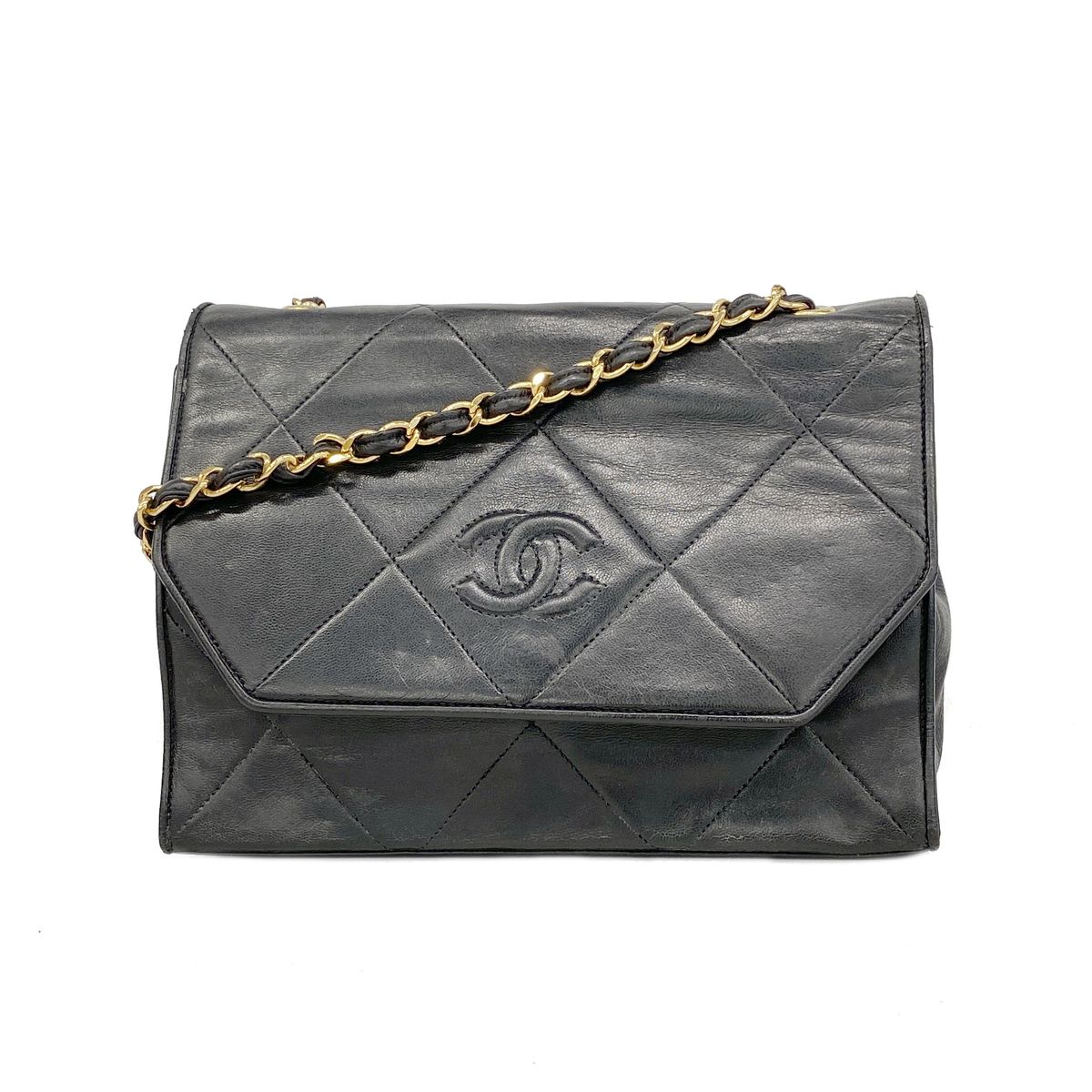 Chanel Shoulder Bag Quilted Lambskin Black Gold