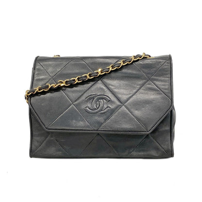 Chanel Shoulder Bag Quilted Lambskin Black Gold