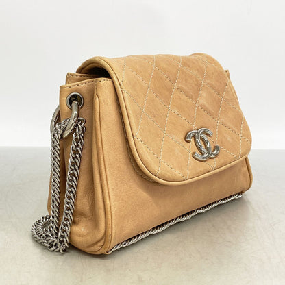 Chanel Shoulder Bag Quilted Lambskin Light Brown Silver — view 2