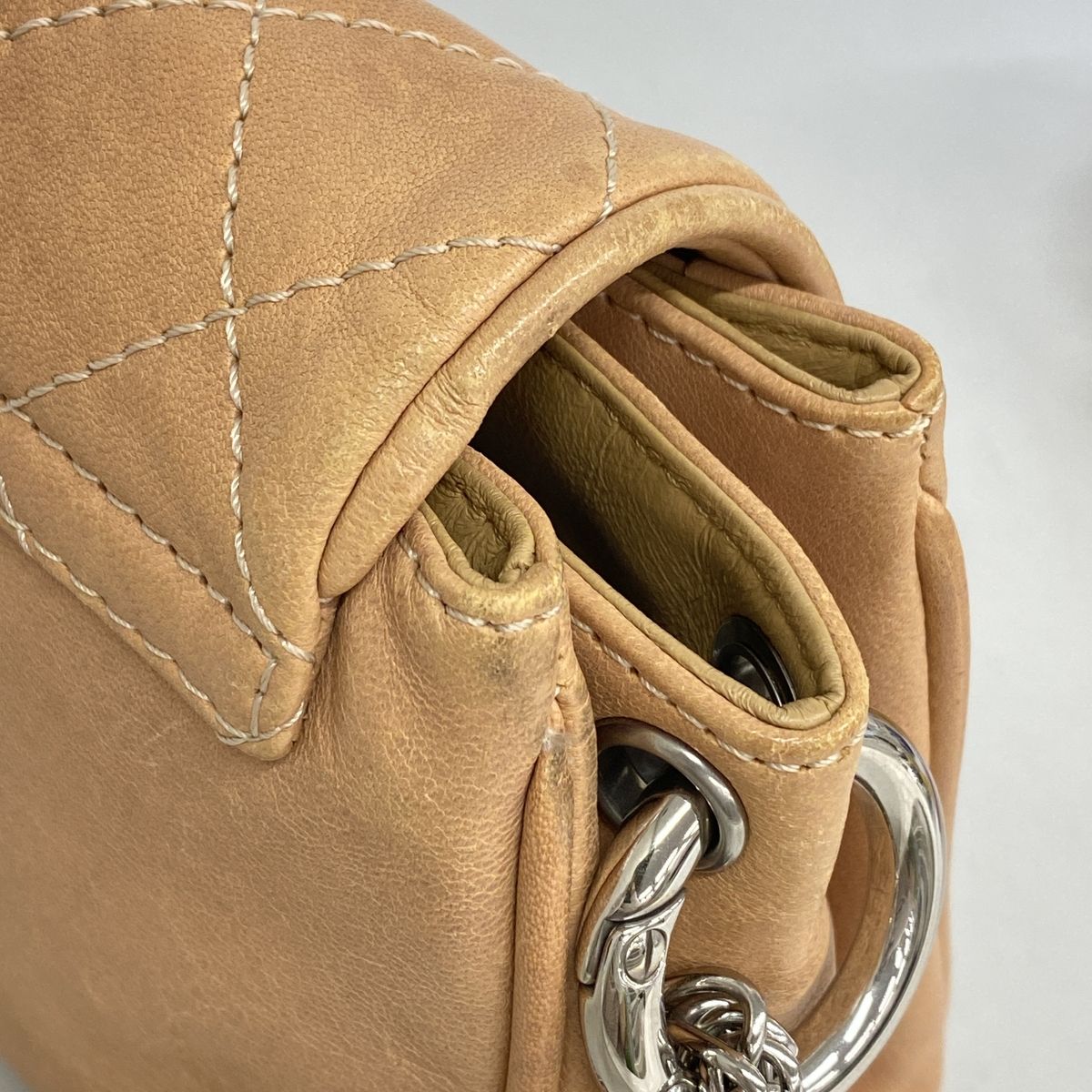 Chanel Shoulder Bag Quilted Lambskin Light Brown Silver — view 8