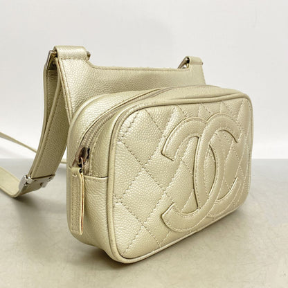 Chanel Shoulder Bag Quilted Caviar Leather Metallic Gray Silver — view 2