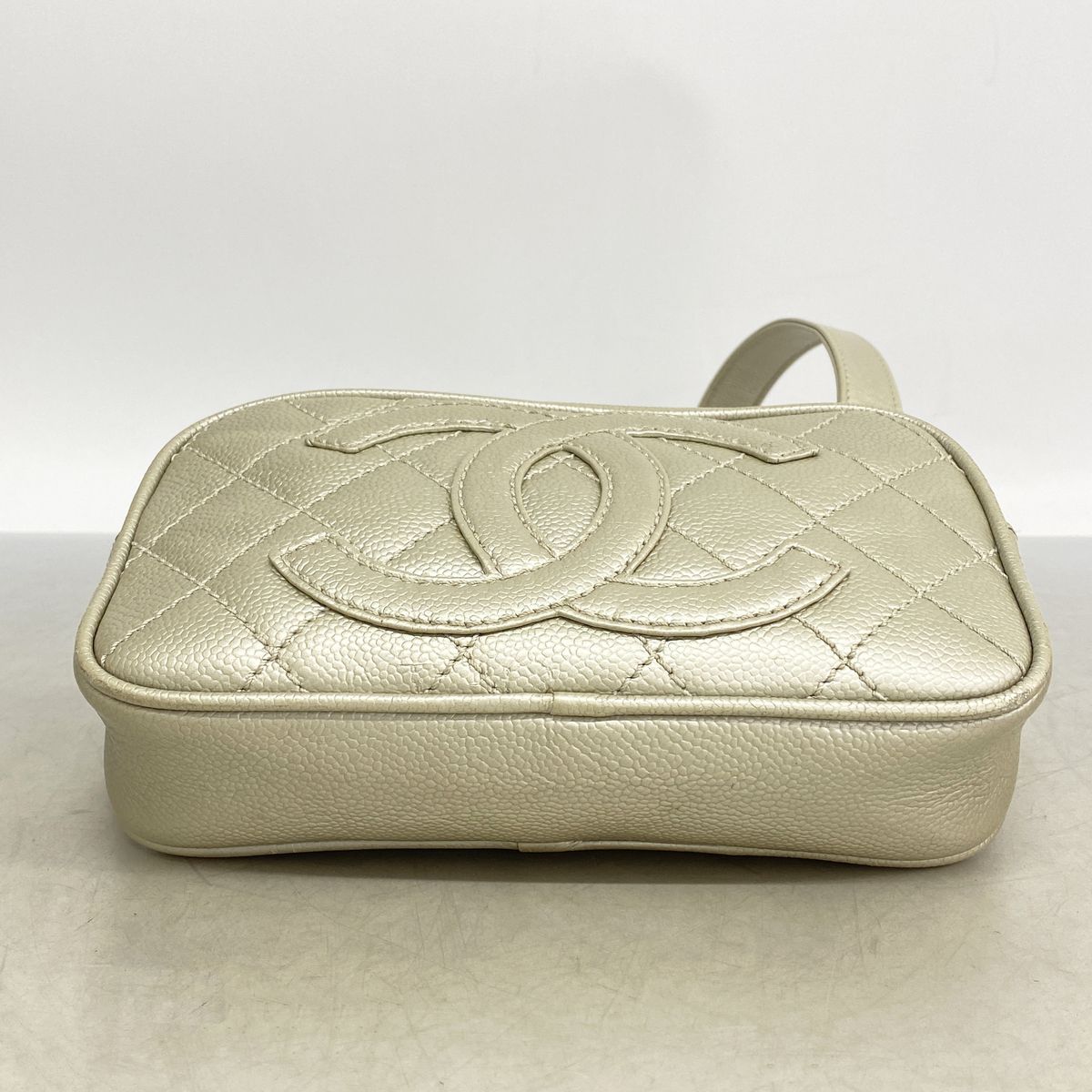 Chanel Shoulder Bag Quilted Caviar Leather Metallic Gray Silver — view 3