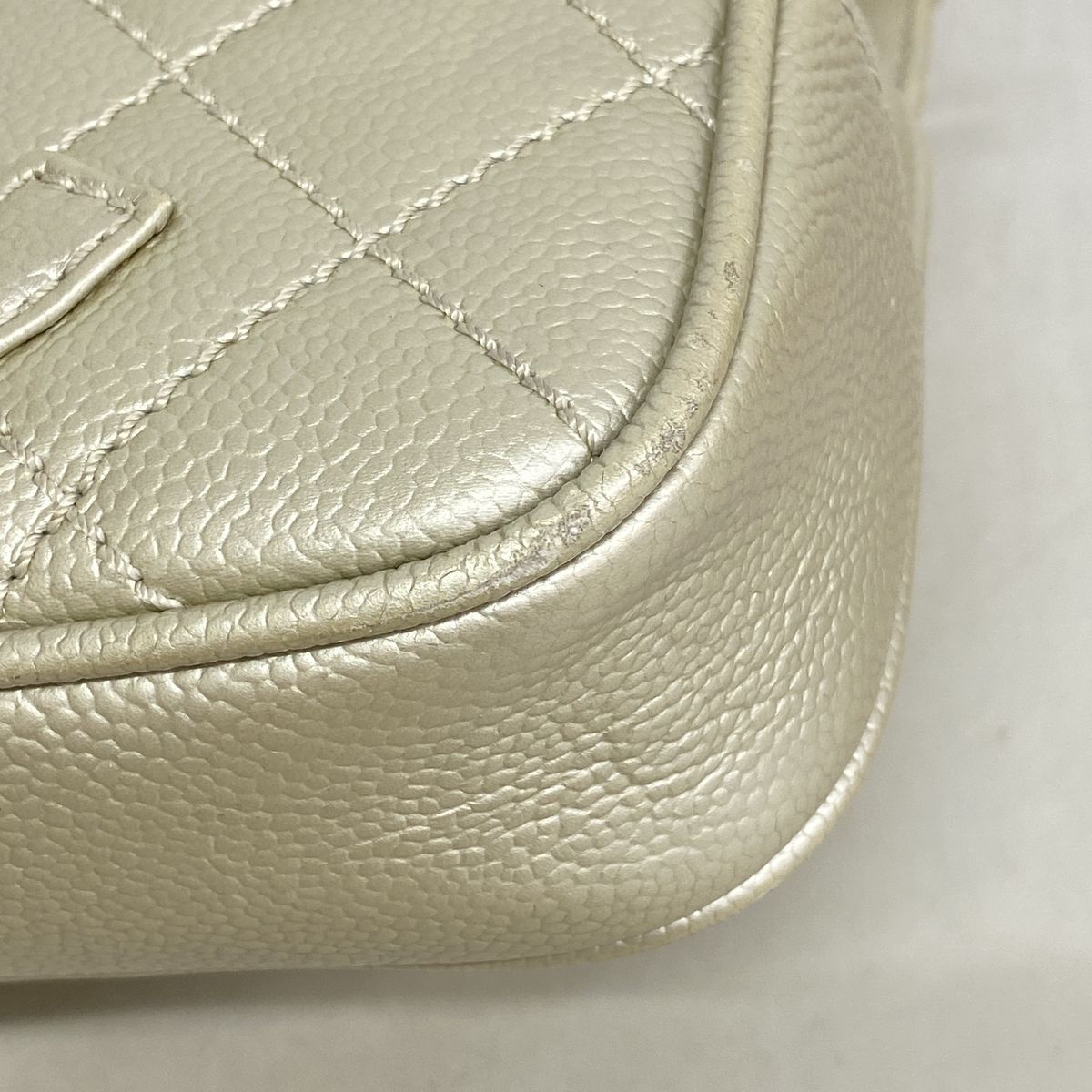 Chanel Shoulder Bag Quilted Caviar Leather Metallic Gray Silver — view 6