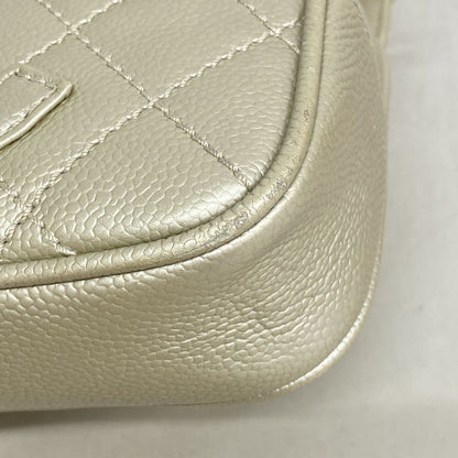 Chanel Shoulder Bag Quilted Caviar Leather Metallic Gray Silver — view 6