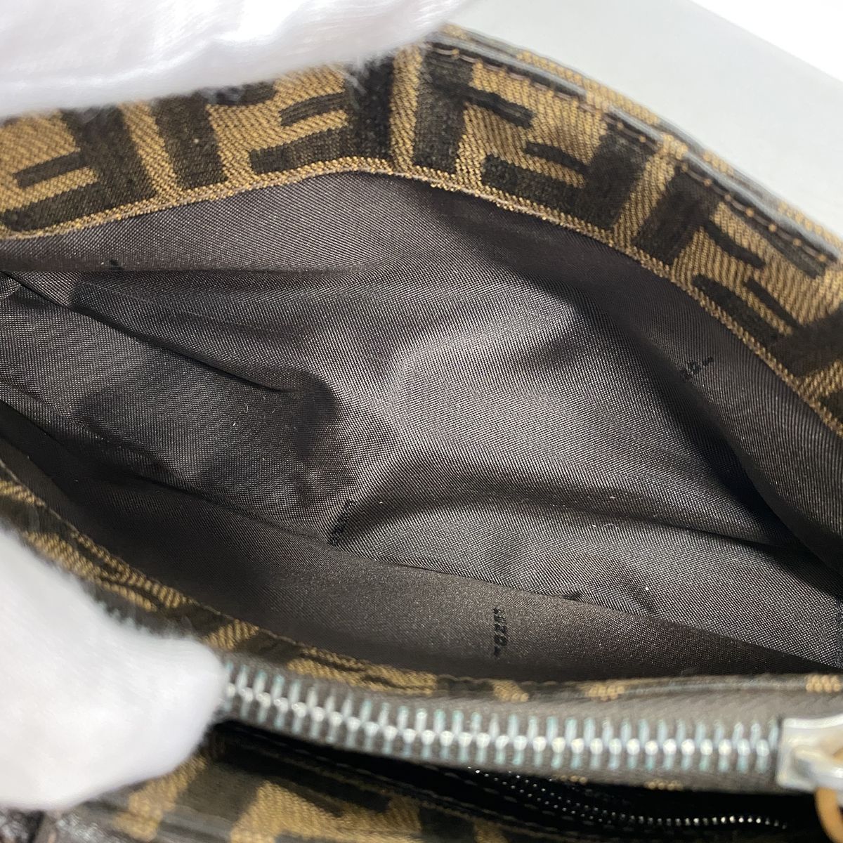 Fendi Handbag Zucca Nylon Canvas Brown Silver — view 4