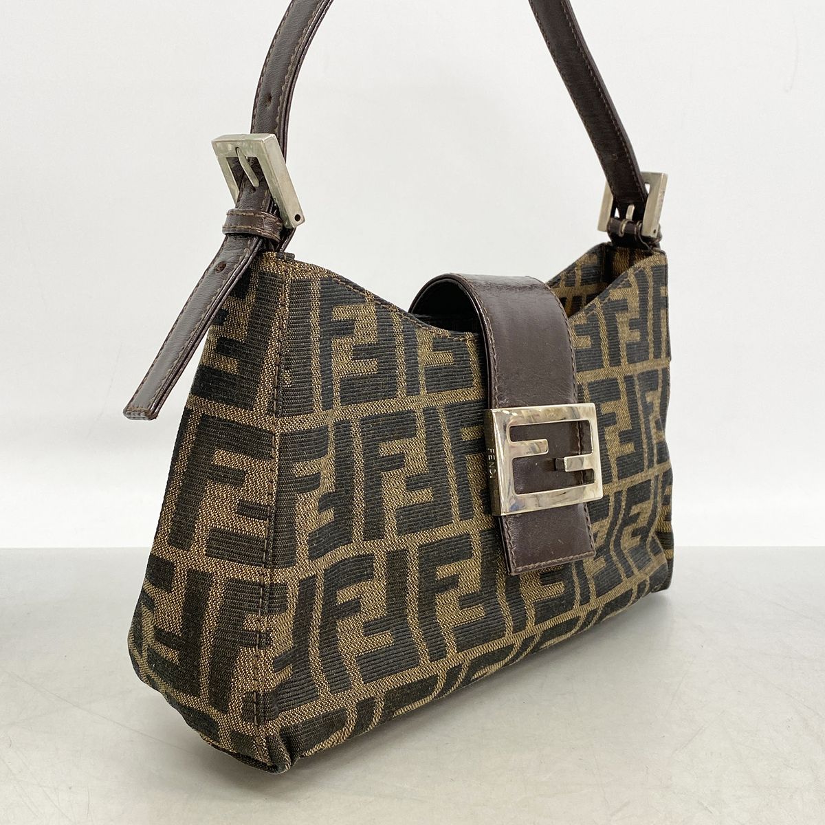 Fendi Handbag Zucca Nylon Canvas Brown Silver — view 2