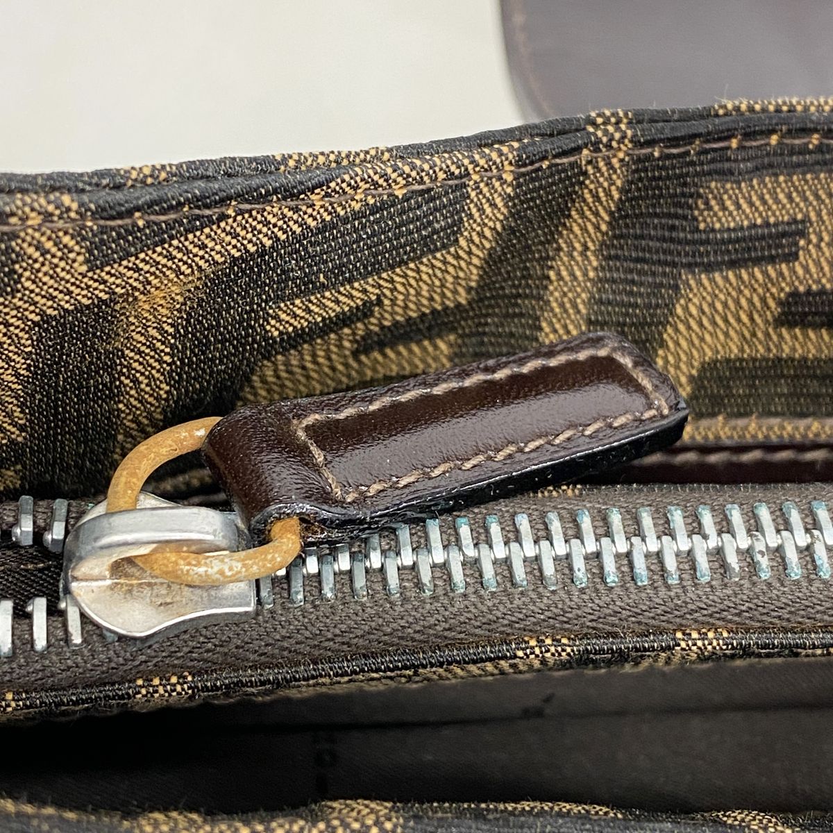 Fendi Handbag Zucca Nylon Canvas Brown Silver — view 7