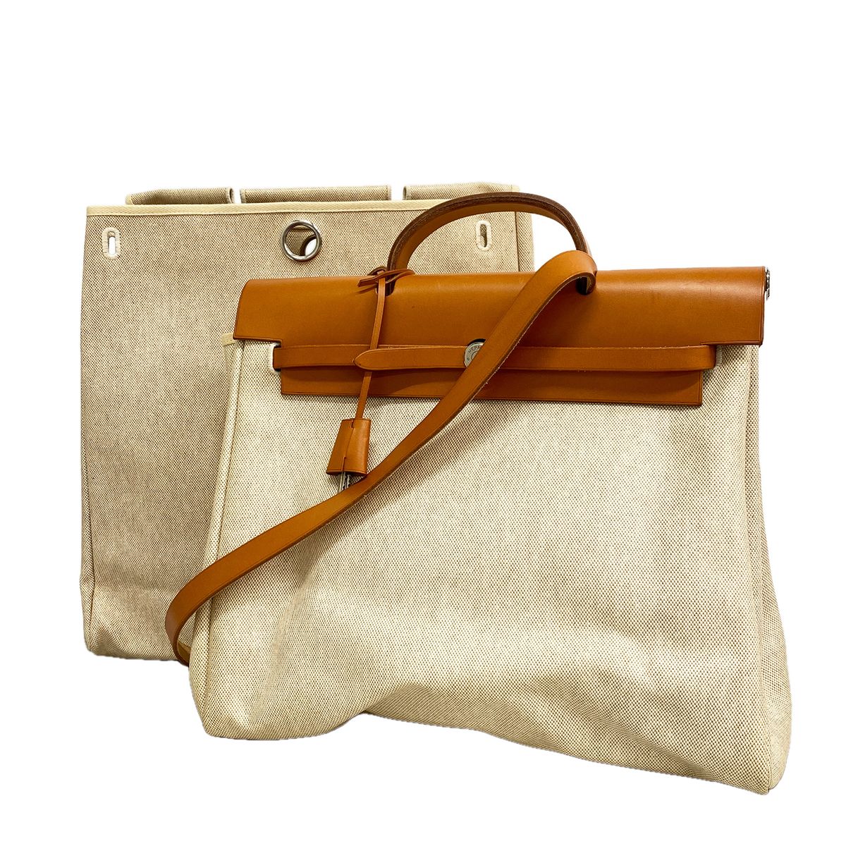 Hermes Handbag Herbag MM Toile H Natural Silver 2-Way Bag