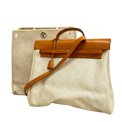 Hermes Handbag Herbag MM Toile H Natural Silver 2-Way Bag