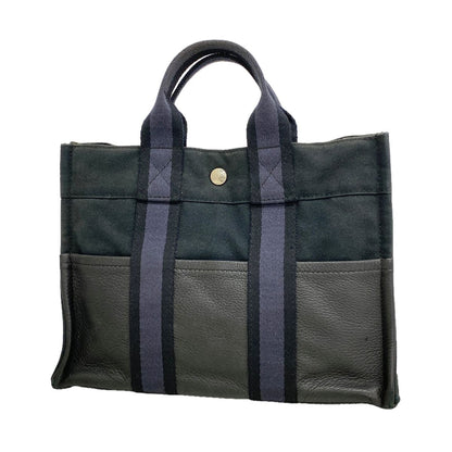 Hermes Handbag Fourre Tout PM Half Leather Canvas Black Silver