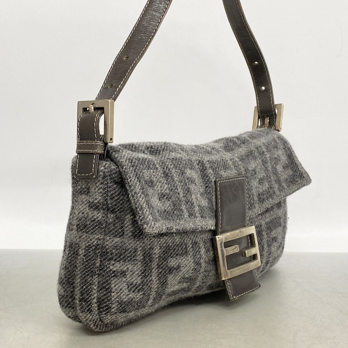 Fendi Handbag Zucca Mamma Bucket Wool Gray Silver — view 2