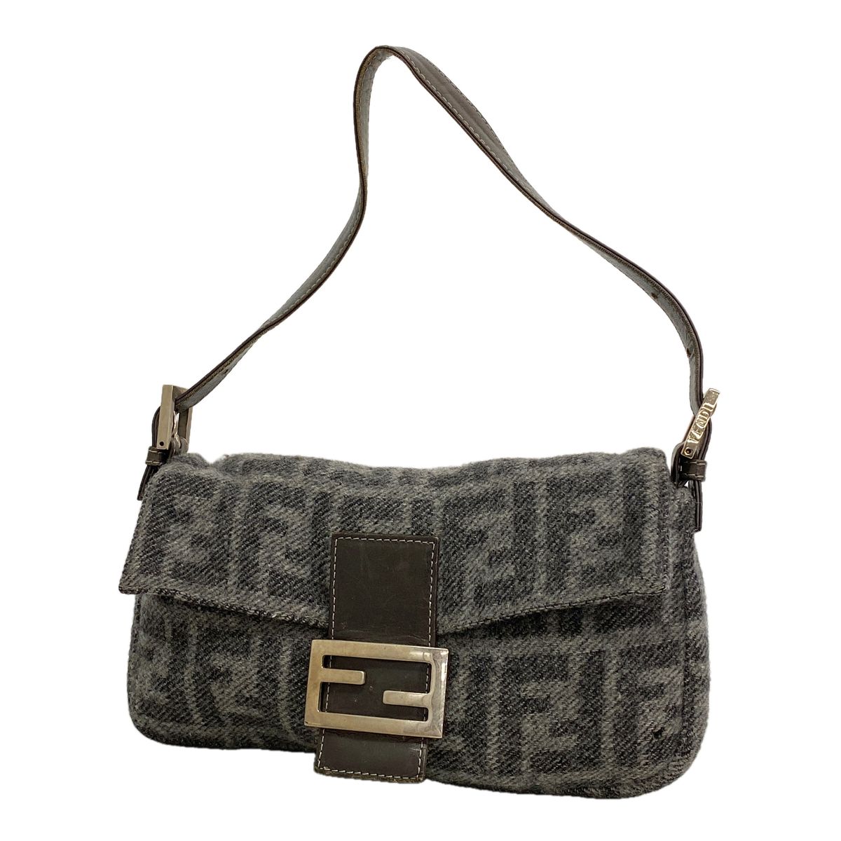 Fendi Handbag Zucca Mamma Bucket Wool Gray Silver