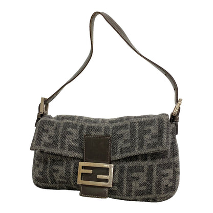 Fendi Handbag Zucca Mamma Bucket Wool Gray Silver