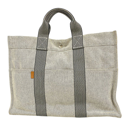 Hermes Tote New Fourre Tout MM Canvas Gray Silver
