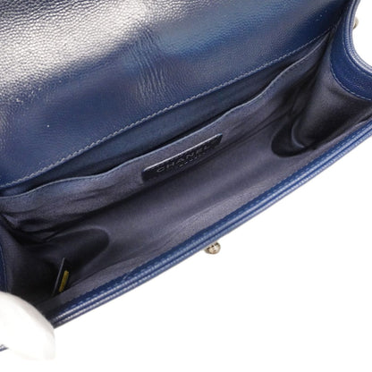 Chanel Shoulder Bag V-stitch Caviar Leather Navy Silver — view 4