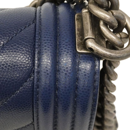 Chanel Shoulder Bag V-stitch Caviar Leather Navy Silver — view 7