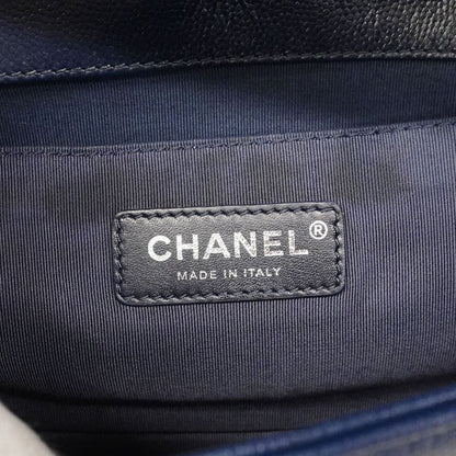 Chanel Shoulder Bag V-stitch Caviar Leather Navy Silver — view 5