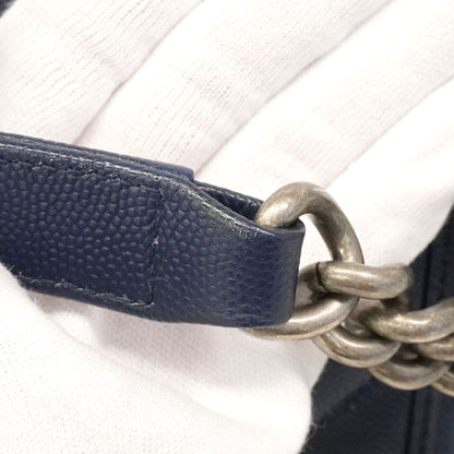 Chanel Shoulder Bag V-stitch Caviar Leather Navy Silver — view 8